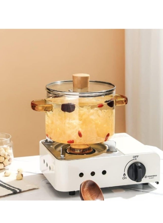 Glass Pots for Cooking 1.8L(60oz) Pot with Lid for Stove Top Glass Saucepan for Noodle Soup Milk-Clear  - Image 2
