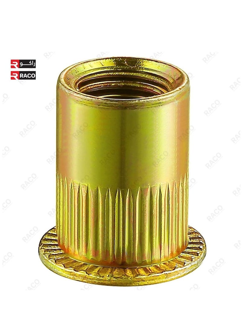 RACO Rivet Nut Knurled Body Carbon Steel Zinc Plated Flat Head Rivetnut Threaded Insert Nut for Metal Sheet, Steel, Aluminum, Plastic, Fiberglass (25 Pcs) - Image 2