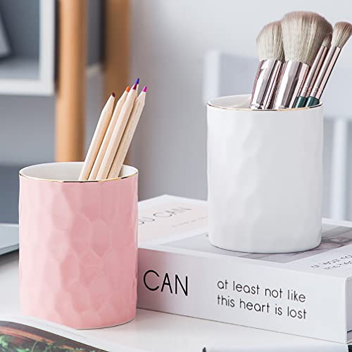 Aewill Ceramic Pen Holder Stand Cup Pencil Holder Organizer Makeup Brush Holders for Home Office Desk (White) - Image 4