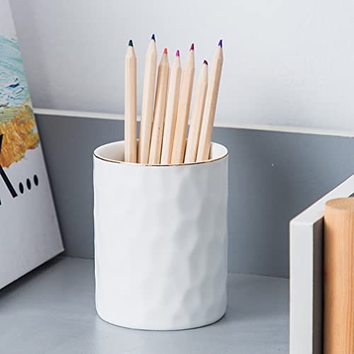 Aewill Ceramic Pen Holder Stand Cup Pencil Holder Organizer Makeup Brush Holders for Home Office Desk (White) - Image 2