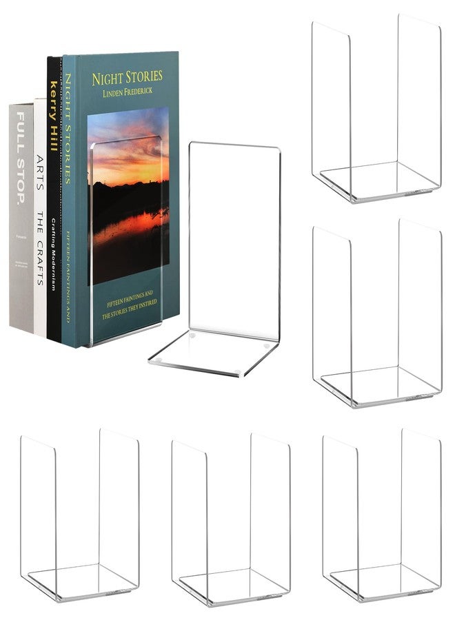 HappyHapi Acrylic Bookends for Shelves, 12 Pcs Clear Book Ends for Heavy Books, Decorative Book Holder for Home Library Office, 5 x 5 x 7.3 inch，6 Pair - Image 1