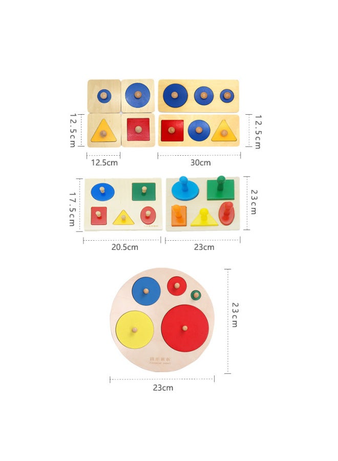 Geometric Panel Three-color Five-Middle Three-circle Shape Cognitive Kindergarten Puzzle Montessori Early Teaching Aids-Color:Tri-color Panel - Image 3
