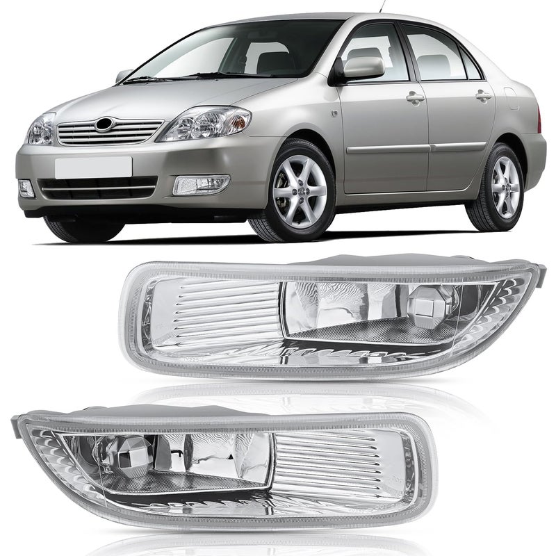 مجموعة أضواء الضباب من نيللايت متوافقة مع تويوتا كورولا 2003 2004 مع لمبات H3 12V 55W عدسات شفافة بديلة للجانب السائق والراكب