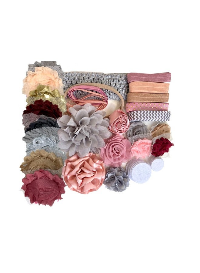 Bowtique Emilee Mini Headband Kit Makes 15 Headbands, DIY Baby Headband Kit - Mauve, Peach and Grey
