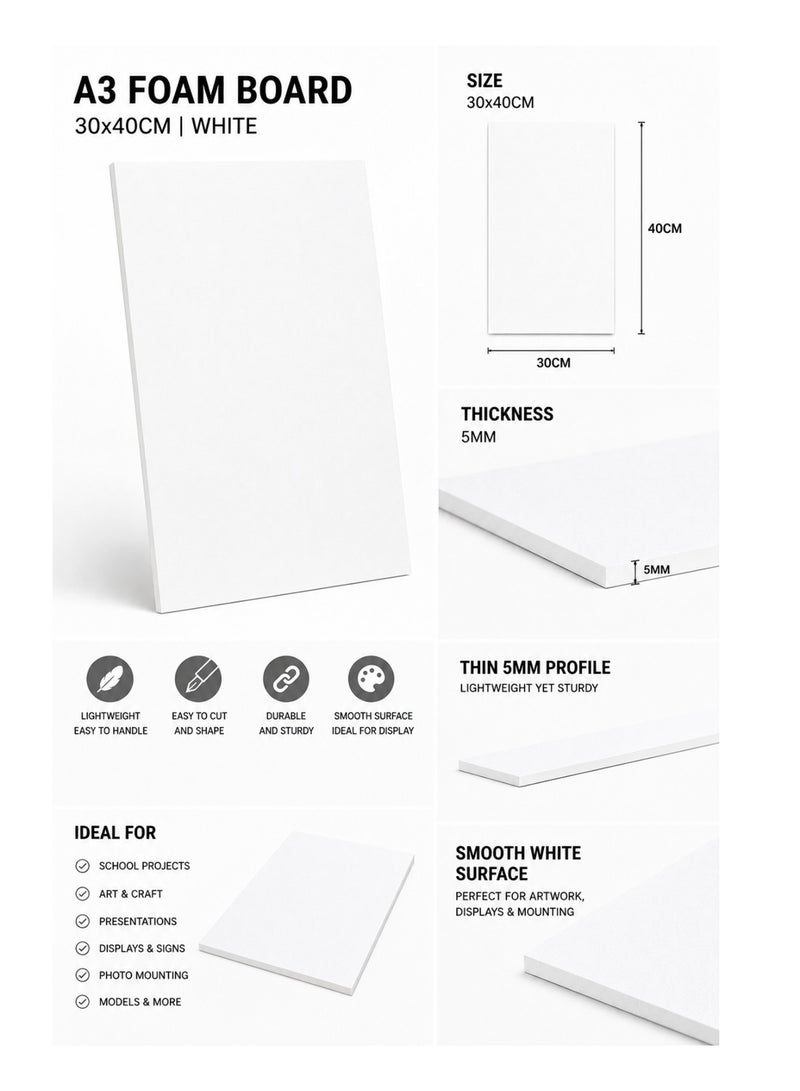 10-Piece 5mm Thick Foam Board For Craft And Illustration A3 30x40cm Size Assorted Colours - Image 2