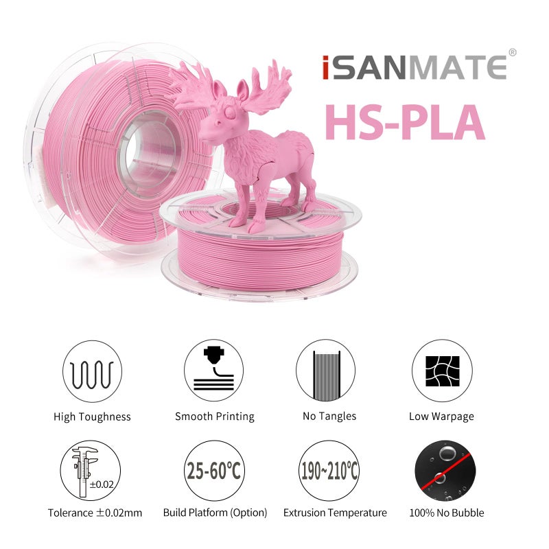 iSANMATE Pink Matte PLA 3D Printer Filament, Pink PLA Filament 1.75mm Designed for High Speed 30-600mm/s, Fast Printing Speed PLA, Dimensional Accuracy Â±0.02mm, 1kg Spool (2.2lbs) - Image 3
