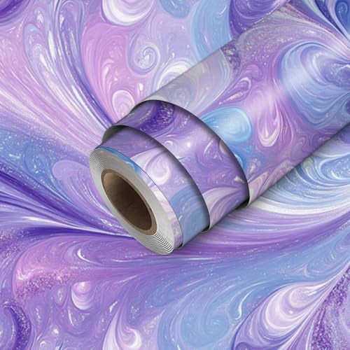 HOMETITUTE Purple Blue Marble Swirl Pattern Wallpaper Peel and Stick Contact Paper Wall Paper Stick 177 x 1181 Self Adhesive Removable Vinyl Wall Covering Bedroom Kitchen Bathroom Home Decor - Image 1