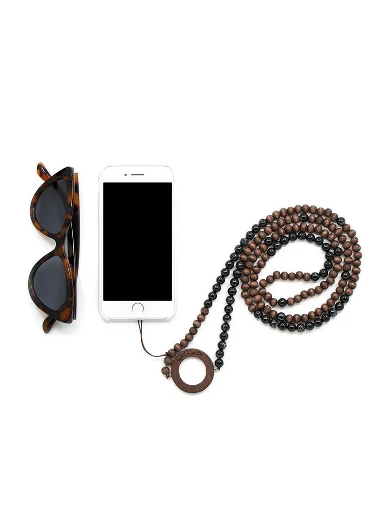 أم أم أيه من معدن الإنسان حامل للهاتف والنظارة من أحجار العقيق الأسود وخرز من الخشب - Image 1