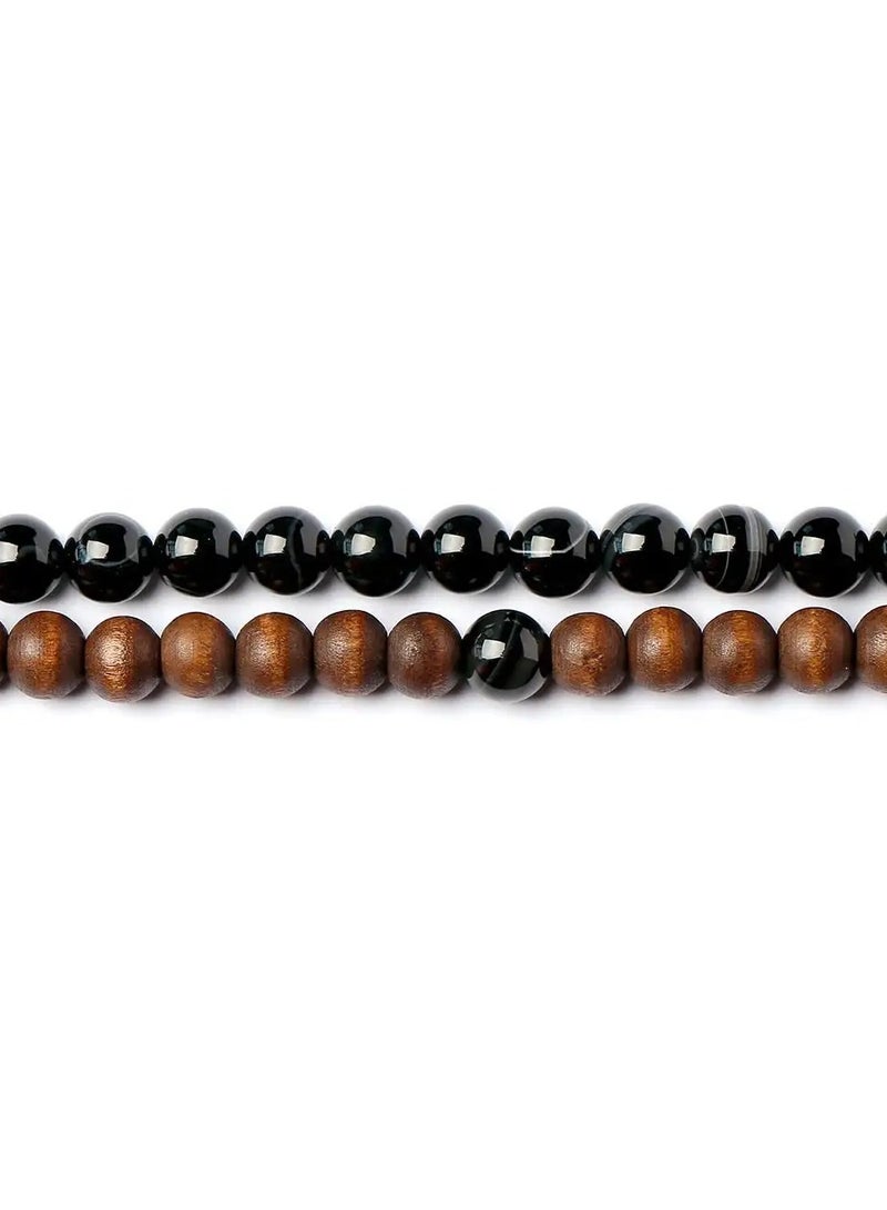 أم أم أيه من معدن الإنسان حامل للهاتف والنظارة من أحجار العقيق الأسود وخرز من الخشب - Image 2