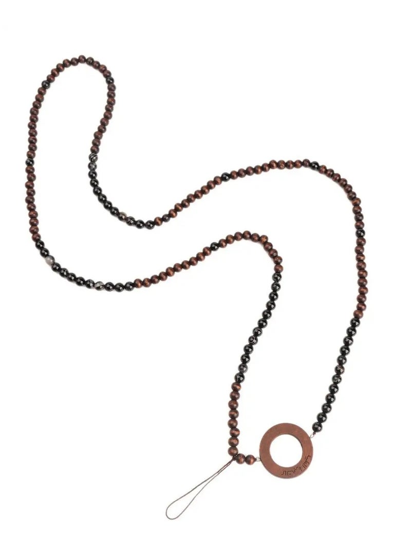 أم أم أيه من معدن الإنسان حامل للهاتف والنظارة من أحجار العقيق الأسود وخرز من الخشب - Image 3