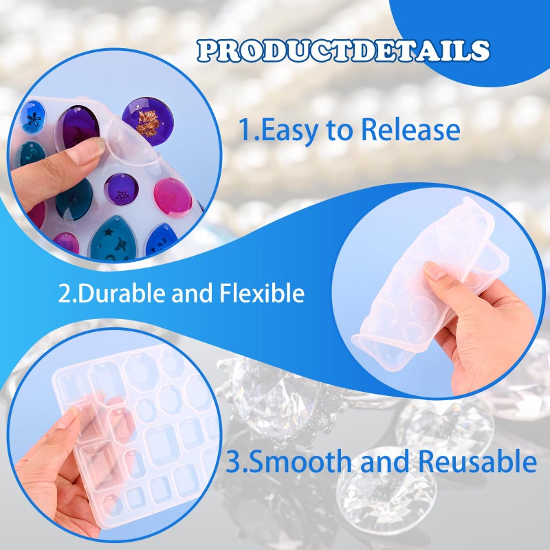 Actvty Earring Resin Mold with Holes, 4 Pieces Silicone Pendant Epoxy Molds, Jewelry Molds for Resin Casting, DIY Gem Cabochon, Earrings, Necklace, Jewelry, Keychain - Image 5