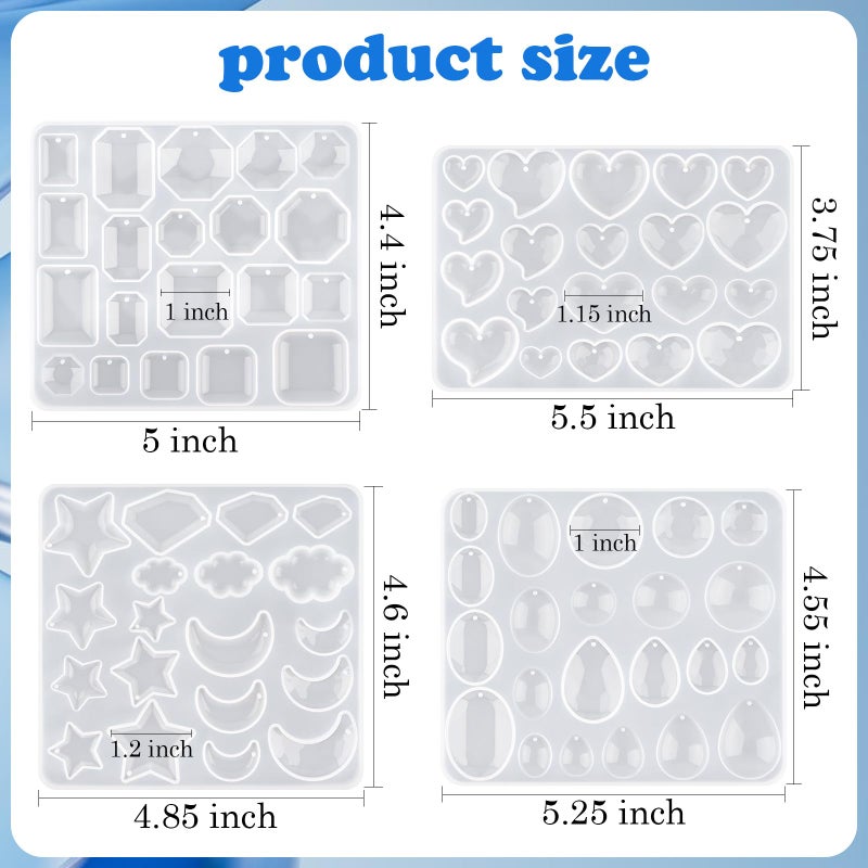 Actvty Earring Resin Mold with Holes, 4 Pieces Silicone Pendant Epoxy Molds, Jewelry Molds for Resin Casting, DIY Gem Cabochon, Earrings, Necklace, Jewelry, Keychain - Image 4