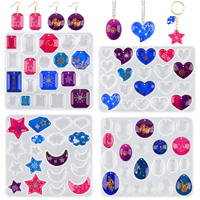Actvty Earring Resin Mold with Holes, 4 Pieces Silicone Pendant Epoxy Molds, Jewelry Molds for Resin Casting, DIY Gem Cabochon, Earrings, Necklace, Jewelry, Keychain - Image 1