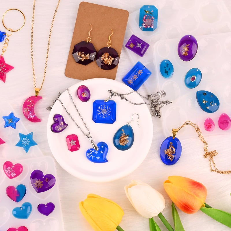 Actvty Earring Resin Mold with Holes, 4 Pieces Silicone Pendant Epoxy Molds, Jewelry Molds for Resin Casting, DIY Gem Cabochon, Earrings, Necklace, Jewelry, Keychain - Image 2