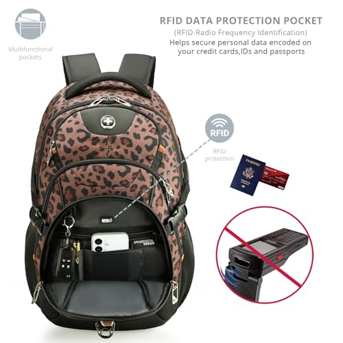 Swissdigital Laptop Backpack with USB Charging Port, Travel Backpack Fits 15.6 inches Computer, 31L Backpack for Men and Women, Brown Leopard | SD803-103 - Image 2
