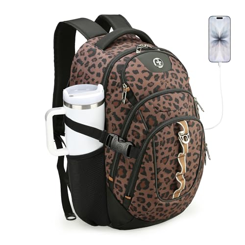 Swissdigital Laptop Backpack with USB Charging Port, Travel Backpack Fits 15.6 inches Computer, 31L Backpack for Men and Women, Brown Leopard | SD803-103 - Image 1