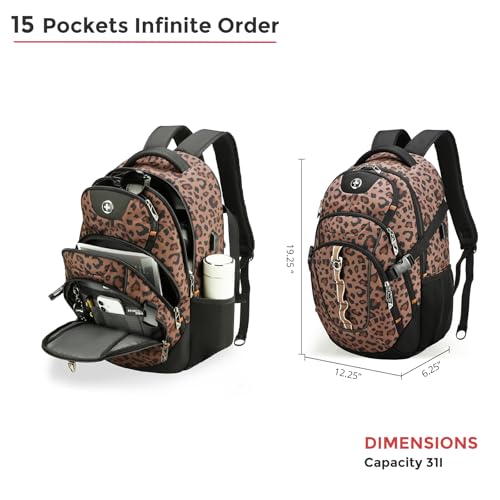 Swissdigital Laptop Backpack with USB Charging Port, Travel Backpack Fits 15.6 inches Computer, 31L Backpack for Men and Women, Brown Leopard | SD803-103 - Image 4