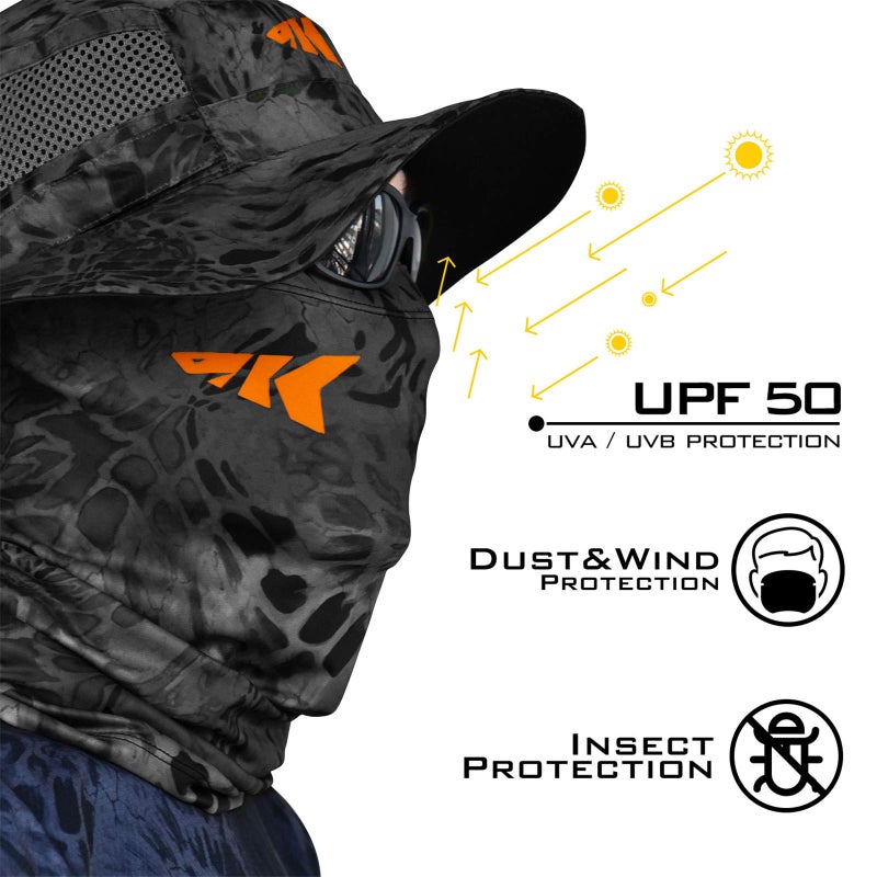 KastKing Sol Armis Neck Gaiter - UPF 50 Face Mask - UV Sun Protection Gaiter Sun Mask for Men & Women, Fishing, Hiking, Kayaking Mask, Prym1 Camo,Blackout,19x9.5 Inches - Image 2