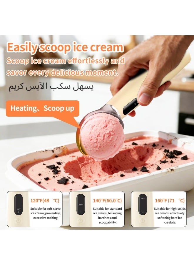 اكسيسن ملعقة آيس كريم قابلة لإعادة الشحن ومزودة بنظام تدفئة كهربائي مع شاشة LED، تصل درجة حرارتها إلى 71 درجة مئوية/160 درجة فهرنهايت لتناول الآيس كريم الصلب - Image 5