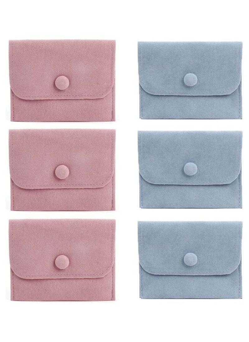 Generic - Luxury Velvet Jewelry Pouch Set - 6 Gift Bags for Organizing Bracelets, Necklaces, Earrings, Rings, Pendants, Brooches, Watches (Pink & Blue) - Ideal for Small Item Storage - Image 1