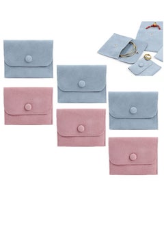 Luxury Velvet Jewelry Pouch Set - 6 Gift Bags for Organizing Bracelets, Necklaces, Earrings, Rings, Pendants, Brooches, Watches (Pink & Blue) - Ideal for Small Item Storage