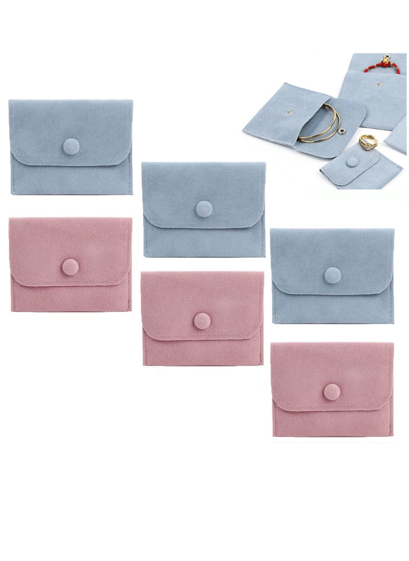 Generic - Luxury Velvet Jewelry Pouch Set - 6 Gift Bags for Organizing Bracelets, Necklaces, Earrings, Rings, Pendants, Brooches, Watches (Pink & Blue) - Ideal for Small Item Storage - Image 1
