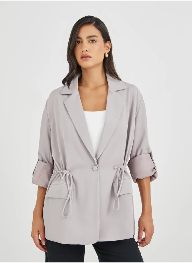Styli Styli Solid Regular Length Regular Fit Blazer with Drawcord