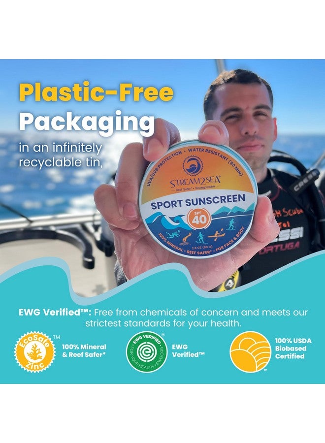 STREAM 2 SEA Stream2Sea Sunscreen Balm In Tin Spf40 Reef Safe Mineral Sunscreen Face & Body Biodegradable Sunscreen Natural Organic Unscented Travel Size Reef Safe Sunscreen With Zinc Oxide 2.8 Oz - Image 2