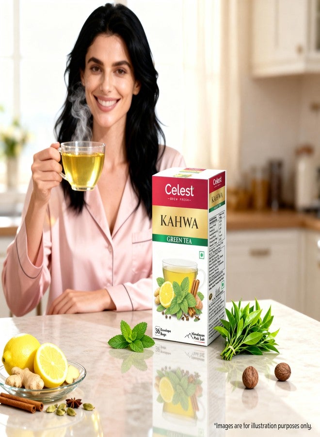 Celest Green Tea - Kahwa | Helps in Detox | Kahwa Green Tea | Pack of 4 (36 Greentea Bags Each) - Image 2