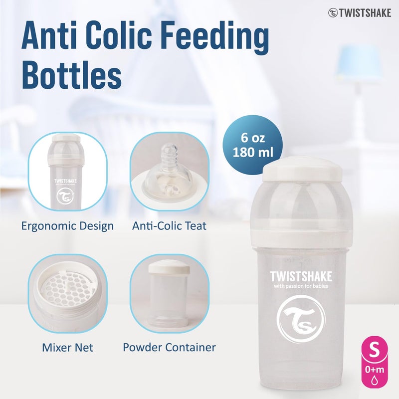 Twistshake Anti Colic Baby Bottles - Premium 180ml/6oz Bottles for a Comfortable Feeding Experience for Baby Care - White - Image 2