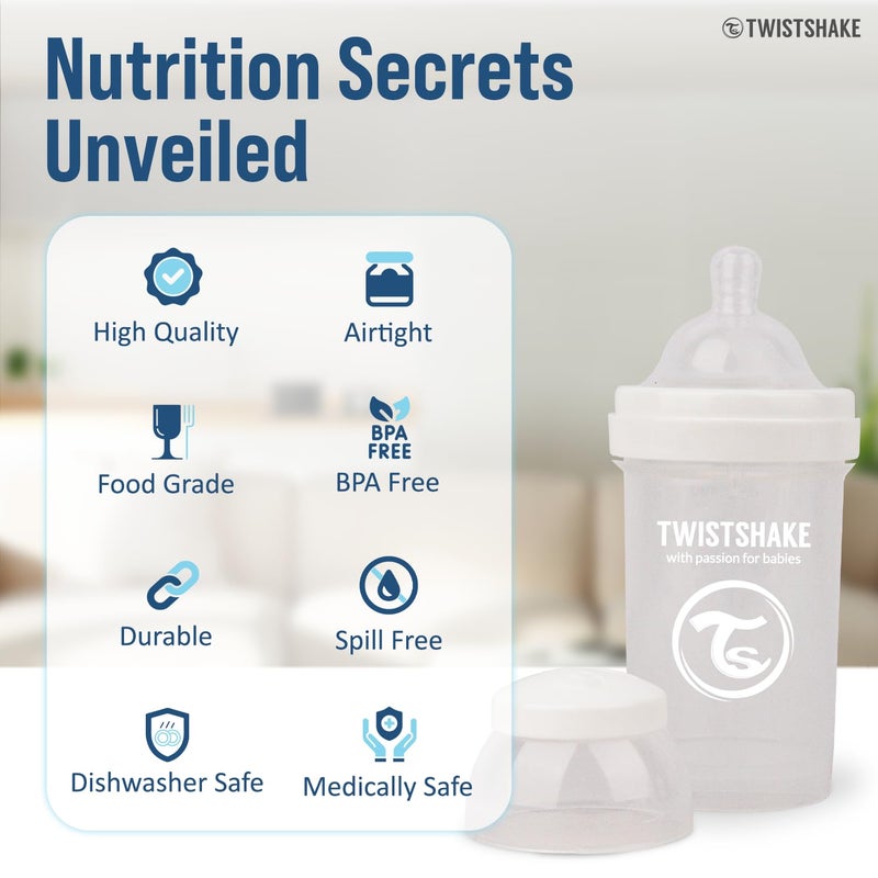 Twistshake Anti Colic Baby Bottles - Premium 180ml/6oz Bottles for a Comfortable Feeding Experience for Baby Care - White - Image 3