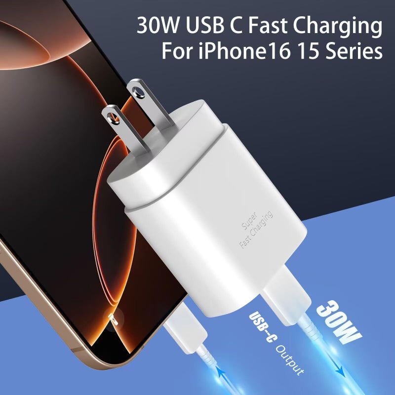 DiHines iPhone 16 15 Charger Fast Charging,30W USB C iPhone 16 15 Pro Max Charger Block &10FT Long Type C Cable Cord for iPhone 16/16 Pro Max/15/15 Pro Max/15 Plus/iPad Pro 12.9/11,Android Phone for S25Ultra - Image 2
