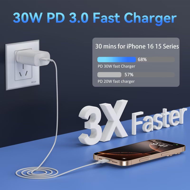 DiHines iPhone 16 15 Charger Fast Charging,30W USB C iPhone 16 15 Pro Max Charger Block &10FT Long Type C Cable Cord for iPhone 16/16 Pro Max/15/15 Pro Max/15 Plus/iPad Pro 12.9/11,Android Phone for S25Ultra - Image 3