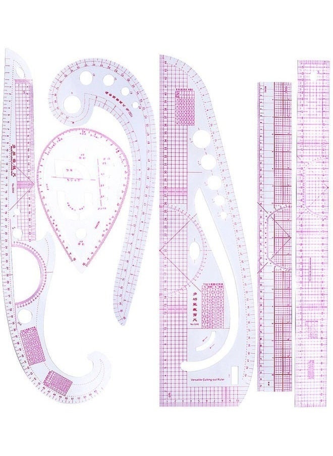 yongsheng 6-Piece Metric Ruler Pink/White，1Set Sewing Ruler Precision Clothing Rulers for Pattern Making Drawing Curves for Designers Tailors Includes Curve Seam Ruler Great for Sample  - Image 1