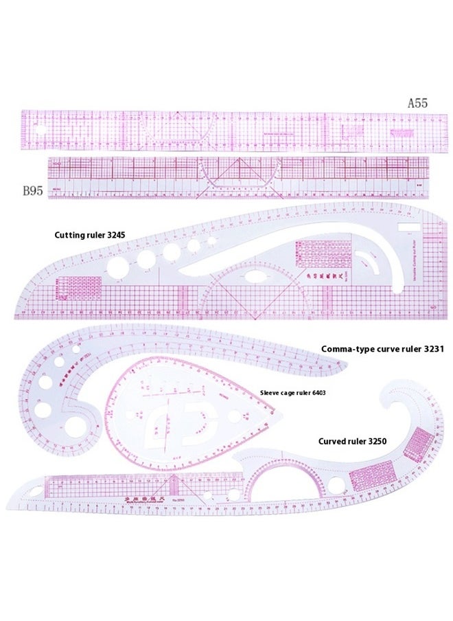 yongsheng 6-Piece Metric Ruler Pink/White，1Set Sewing Ruler Precision Clothing Rulers for Pattern Making Drawing Curves for Designers Tailors Includes Curve Seam Ruler Great for Sample  - Image 2