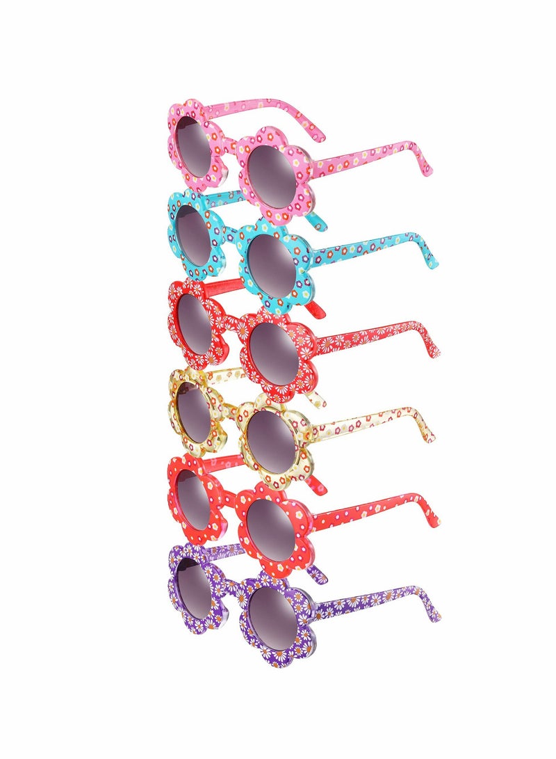 KASTWAVE 6 Pcs Flower Kids Sunglasses Round Sunglasses Colorful Flower Shaped Party Sunglasses for Toddler Kids Boys Girl Travel Outdoor Photography - Image 1