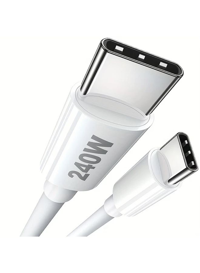 كابل شحن سريع USB-C أبيض بقوة 240 واط بطول 6.6 قدم لأجهزة MacBook وسامسونج وديل - Image 1
