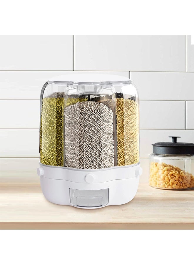 DUNISO 6 Grid Grain Dispenser,Rotating Grain Storage Bin with Lid Moisture Resistant Household,One-Click Output Large Capacity Food Dispenser,for Kitchen Small Grains, Beans, Rice,Pet Food - Image 2