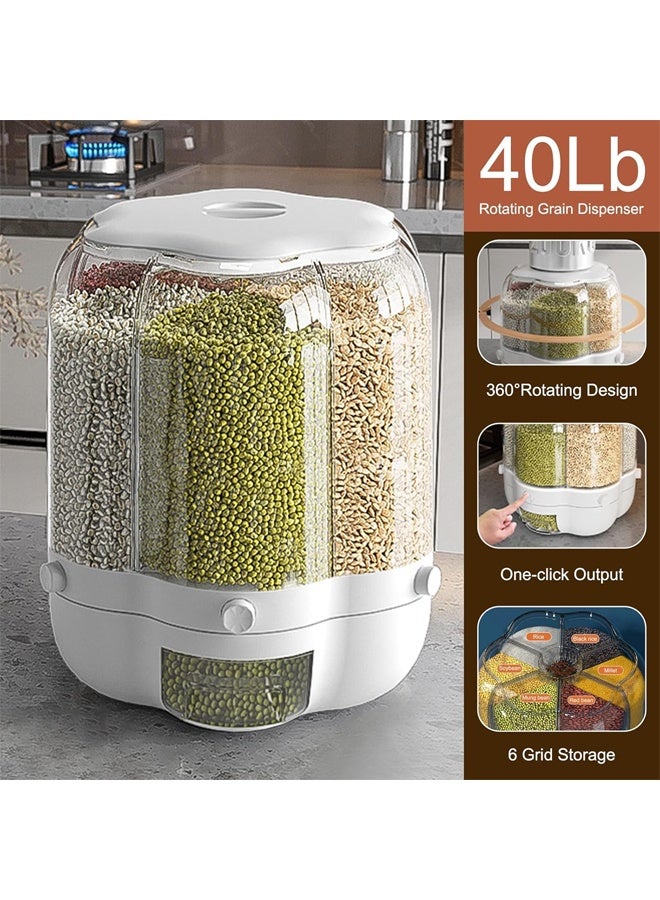 DUNISO 6 Grid Grain Dispenser,Rotating Grain Storage Bin with Lid Moisture Resistant Household,One-Click Output Large Capacity Food Dispenser,for Kitchen Small Grains, Beans, Rice,Pet Food - Image 4