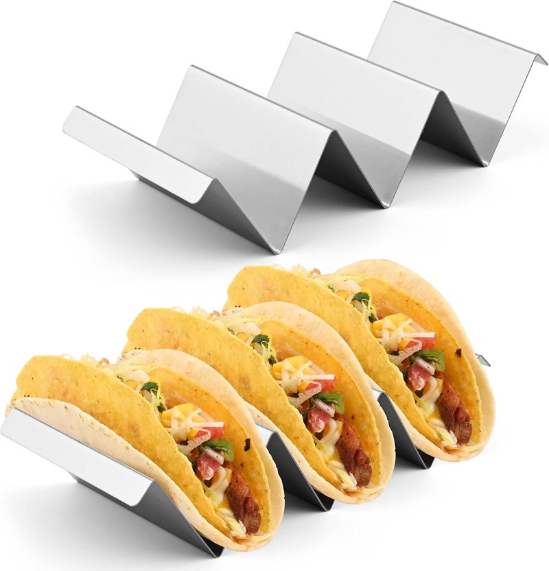 Smithcraft Stainless Steel Taco Holder Set - Stand with Handle, Holds Up to 3 Tacos Each - Image 1