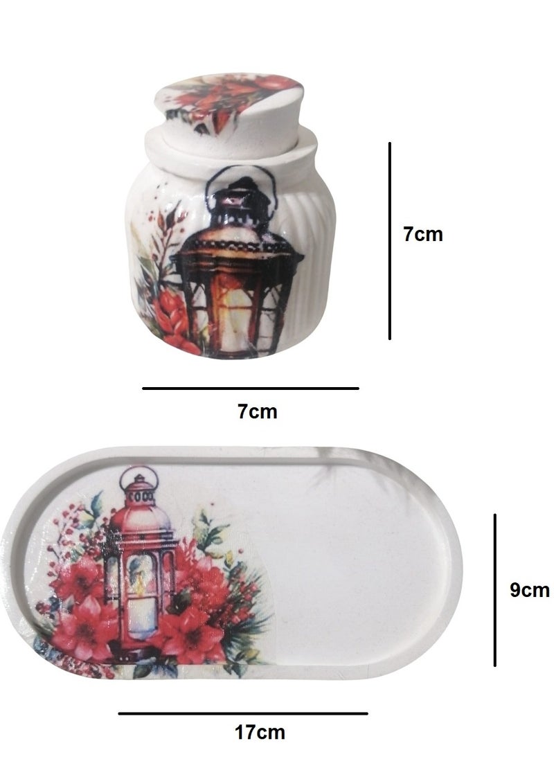 Generic Oud & Jasmine Natural Candle for Safe Burning – Handmade Concrete Jar and Tray with Decoupage and Acrylic Colors  - Image 2