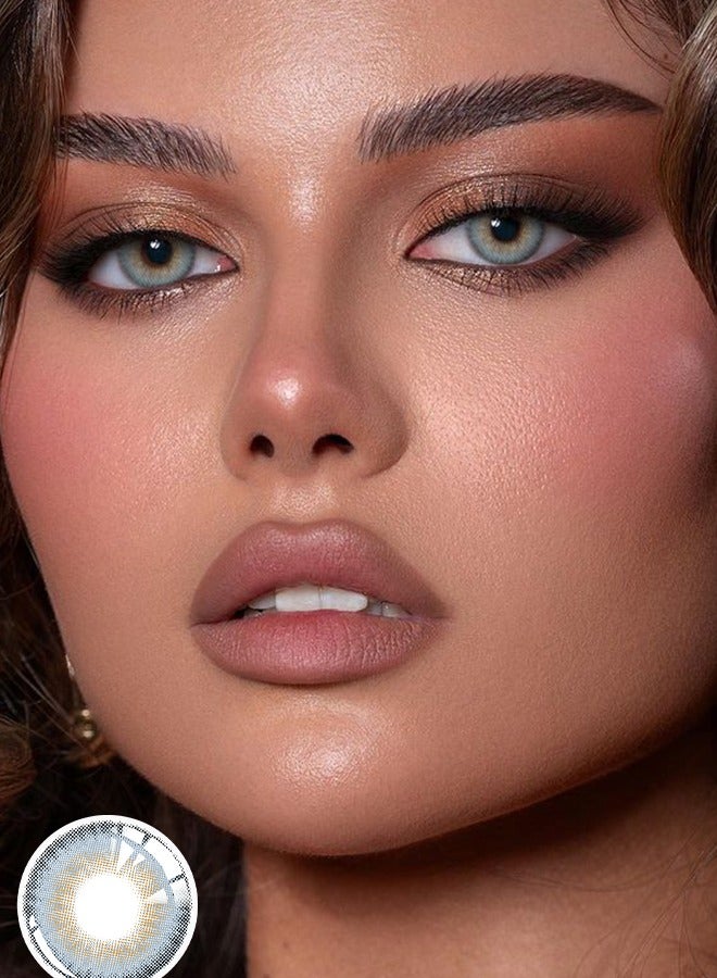 يواي عدسات لاصقة ملونة زرقاء سنوية، عدسات تجميلية للجنسين، عدسات موضة طبيعية، مع علبة  - Image 1