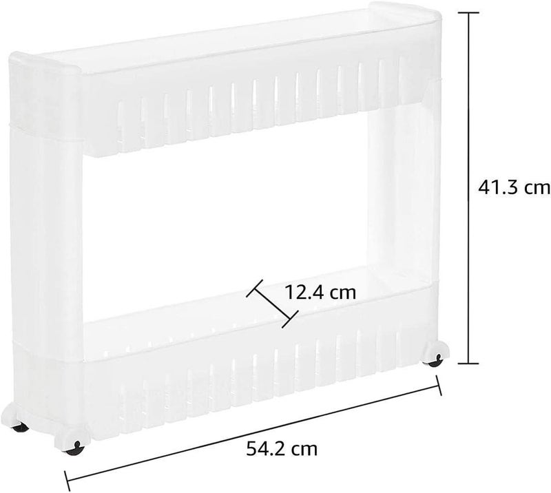 Orrda Plastic 2 Tier Space Saving Storage Organizer Slim Rack Shelf with Wheels || Slim Slide Out Kitchen Trolley Rack Holder Storage Organizer for Kitchen, Bathroom (White) - Image 1