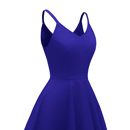 GOOBGS Women's 1950s Retro Vintage Spaghetti Strap Cocktail Swing Dresses with Pockets Royal Blue XS - Image 4