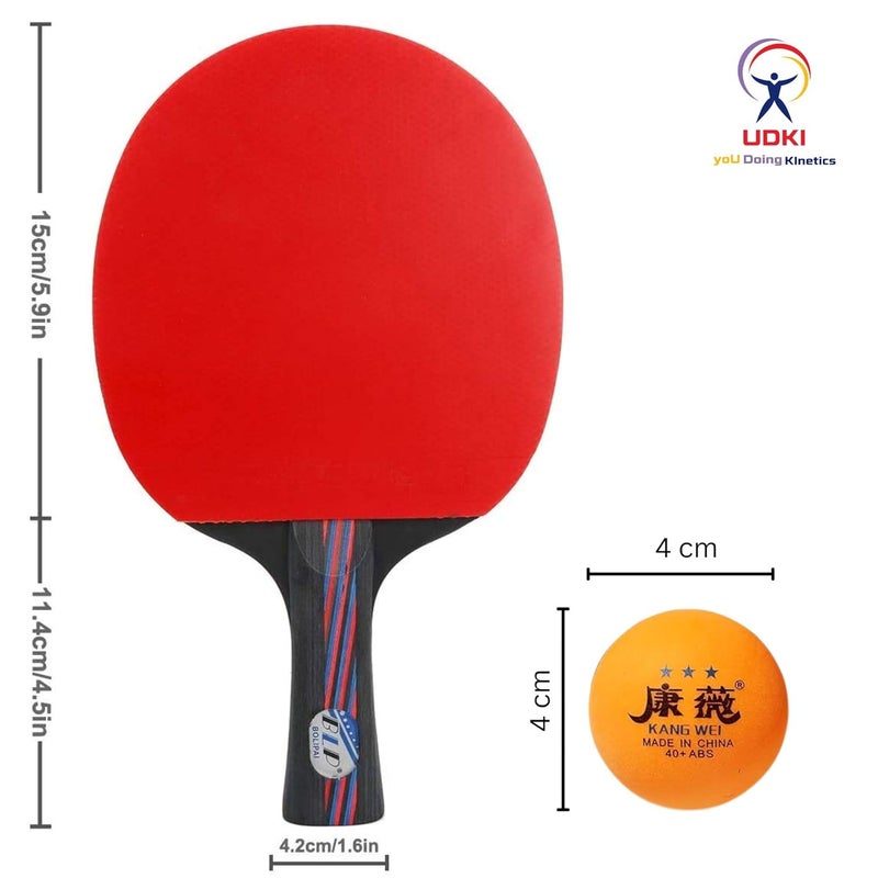 UDKI Table Tennis Racquet Set for Professional Players with 2 Bats, 3 Balls, Carry Bag, Ping-Pong Rackets Durable Comfortable Grip, Standard DualColor T.T Kit Ideal for Boys, Girls, Adults (Red/Black) - Image 2