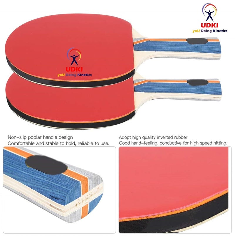 UDKI Table Tennis Racquet Set for Professional Players with 2 Bats, 3 Balls, Carry Bag, Ping-Pong Rackets Durable Comfortable Grip, Standard DualColor T.T Kit Ideal for Boys, Girls, Adults (Red/Black) - Image 4