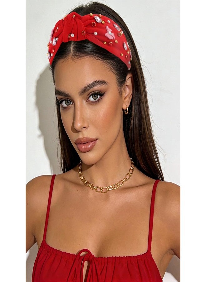أوندر طوق شعر أحمر مزين بفيونكة للنساء، إكسسوارات شعر على شكل قلب لعيد الحب للنساء - Image 4