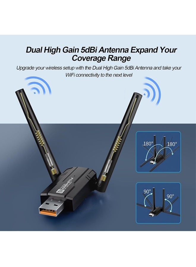 إكس ليفيل محول واي فاي 6 لاسلكي USB لأجهزة الكمبيوتر - محول USB AX900M ثنائي النطاق 5/2.4 جيجاهرتز، مستقبل شبكة لاسلكية خارجي لأجهزة الكمبيوتر المكتبية واللاب توب، محول لاسلكي ثنائي النطاق، دونجل واي فاي لأجهزة الكمبيوتر التي تعمل بنظام Windows 7/10/11، أسود - Image 4