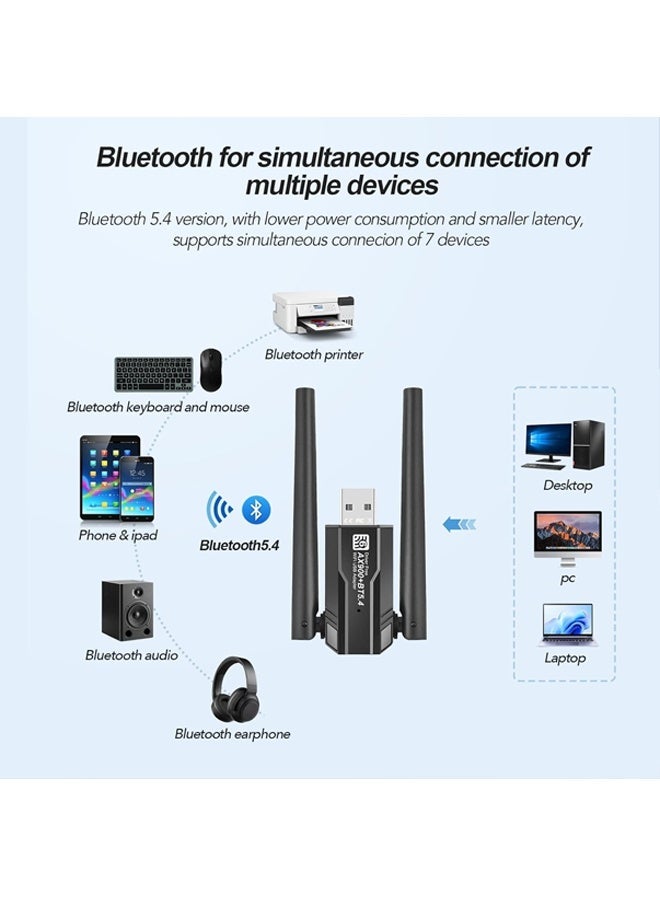 إكس ليفيل محول واي فاي 6 لاسلكي USB لأجهزة الكمبيوتر - محول USB AX900M ثنائي النطاق 5/2.4 جيجاهرتز، مستقبل شبكة لاسلكية خارجي لأجهزة الكمبيوتر المكتبية واللاب توب، محول لاسلكي ثنائي النطاق، دونجل واي فاي لأجهزة الكمبيوتر التي تعمل بنظام Windows 7/10/11، أسود - Image 3