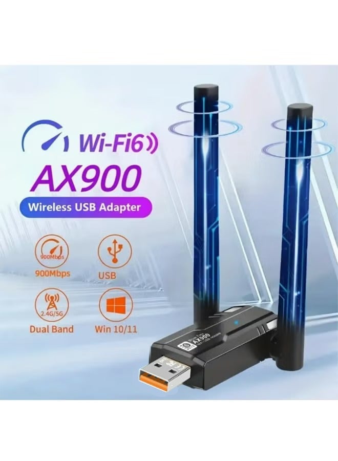 إكس ليفيل محول واي فاي 6 لاسلكي USB لأجهزة الكمبيوتر - محول USB AX900M ثنائي النطاق 5/2.4 جيجاهرتز، مستقبل شبكة لاسلكية خارجي لأجهزة الكمبيوتر المكتبية واللاب توب، محول لاسلكي ثنائي النطاق، دونجل واي فاي لأجهزة الكمبيوتر التي تعمل بنظام Windows 7/10/11، أسود - Image 1